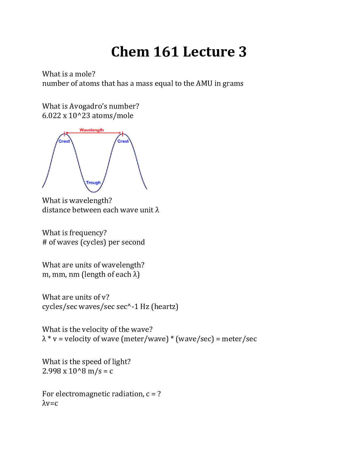 Preview image for Chem 161 Lecture 3 Questions And Answers